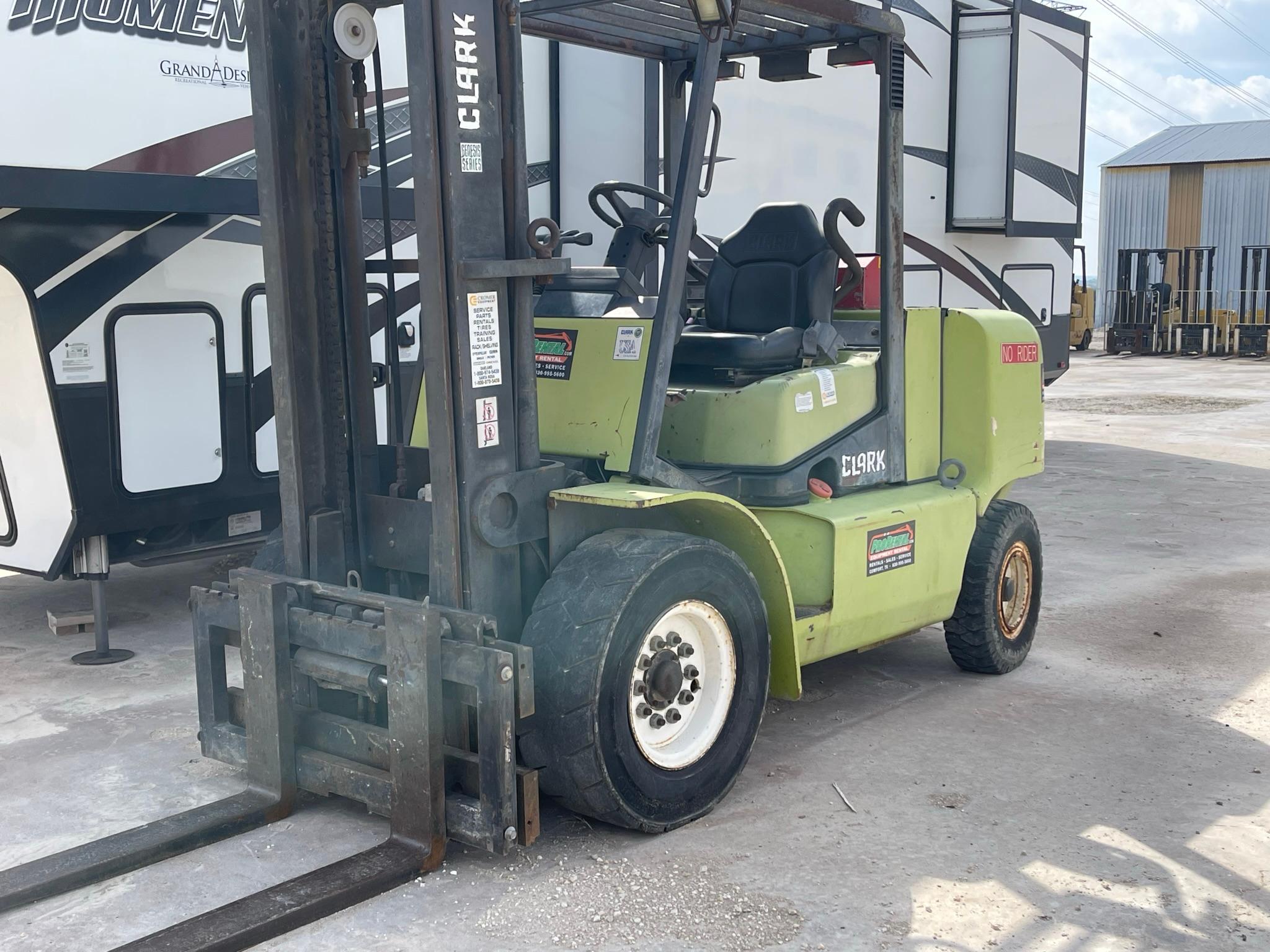 Clark CGP50 97HP 5,000LB Pneumatic Tire Forklift — 15’7” Max Lift Height, 3-Stage Mast