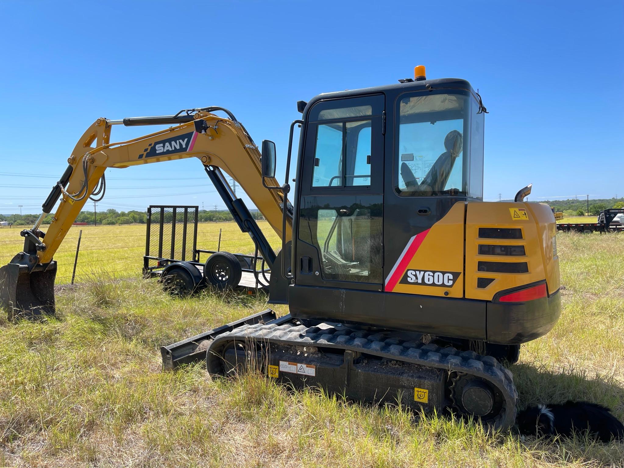 SANY SY60C Mini Excavator — 13,500LB Operating Weight, 13’ Max Dig Depth, Enclosed Cab, 55HP Yanmar Diesel Engine